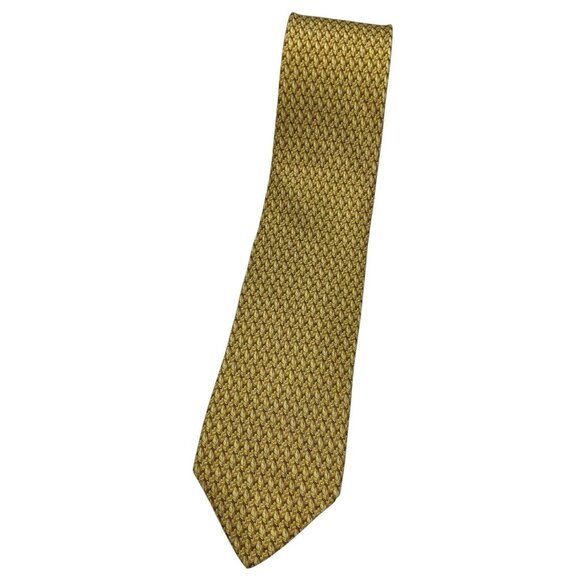 SALVATORE FERRAGAMO Men's Silk Necktie LUXURY Tie XL Brown Gold Leaf W:3.2" EUC - Picture 1 of 4